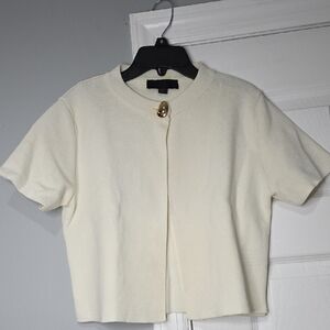 Zara Ivory Short-Sleeve Knit Cardigan with Gold Button